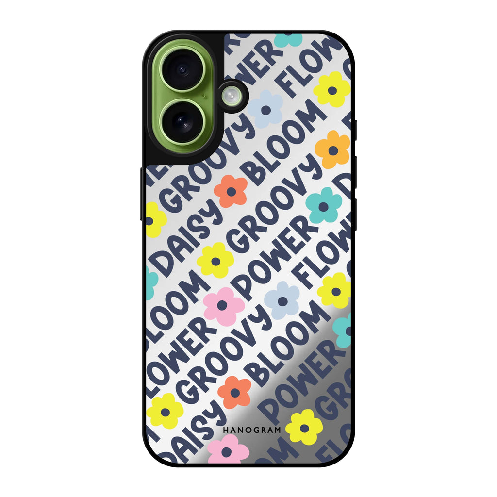 Reflective iPhone 16 Mirror Case –Groovy Flower Design