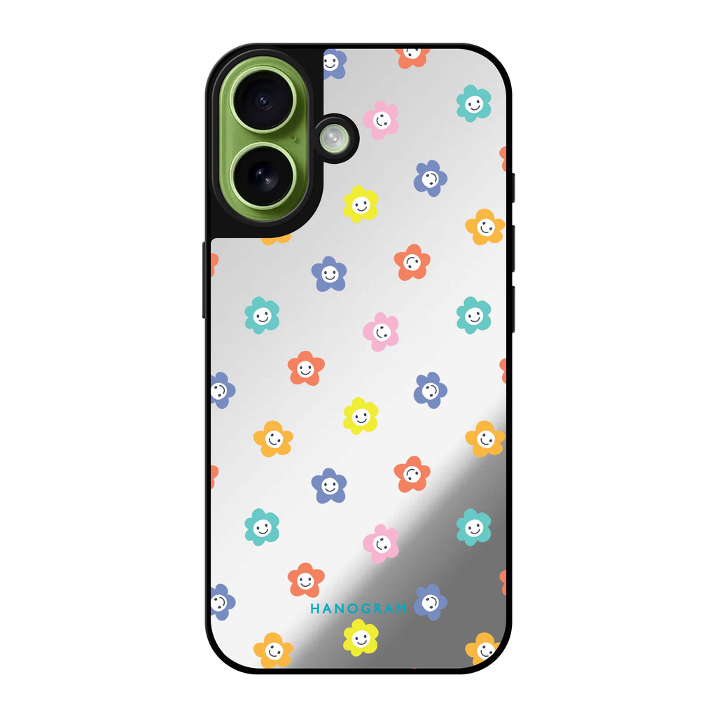 Reflective iPhone 16 Mirror Case –Little Smile Flowers Design