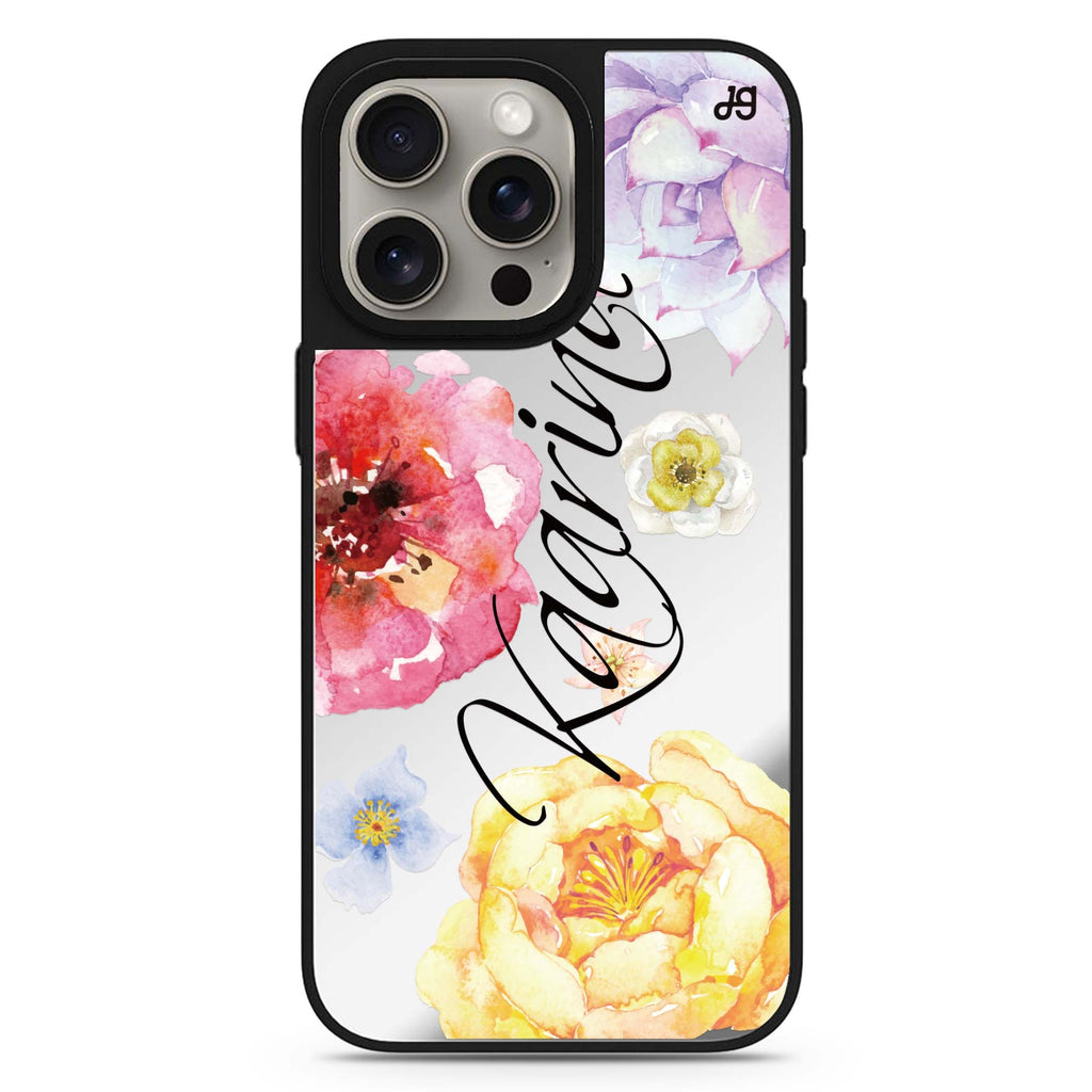 Colorful Watercolor Flowers personalized name MagSafe mirror case for iPhone 16/15/14 Pro Max and Pro, main view