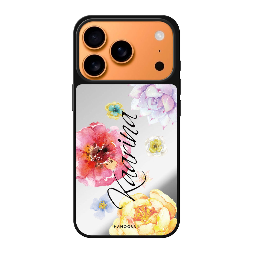 Colorful Watercolor Flowers personalized name multicolor flower floral watercolor iPhone 17 Pro Max mirror case