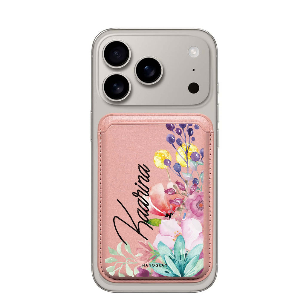Precious Garden Florals custom name MagSafe wallet for iPhone, personalized magnetic card holder, main view