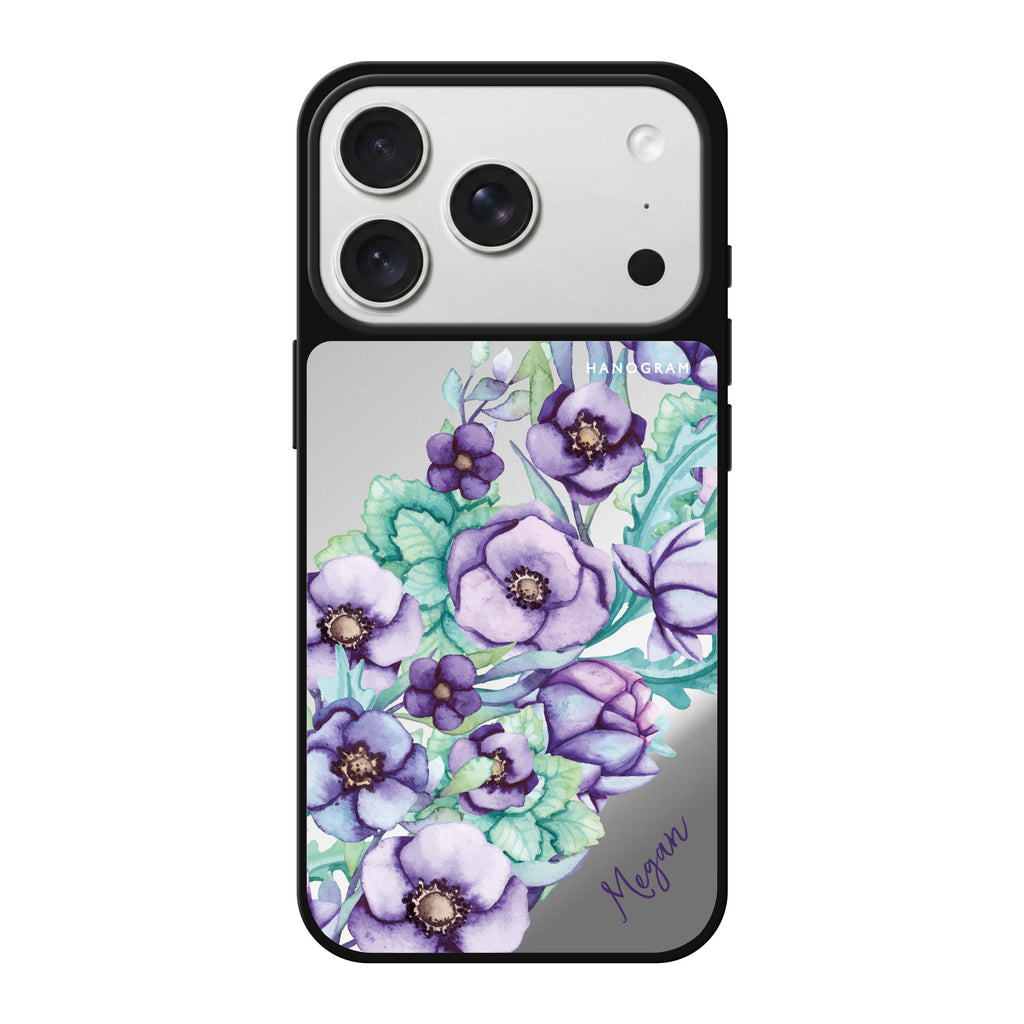 Purple Floral II personalized name purple spring flower floral iPhone 18 Pro Max mirror case