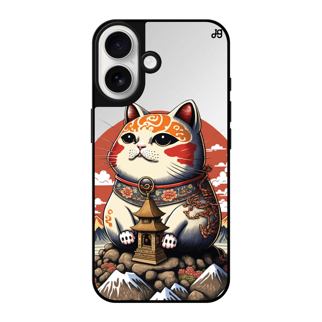 Reflective iPhone 16 Mirror Case –Cat with Fuji Mountain Design