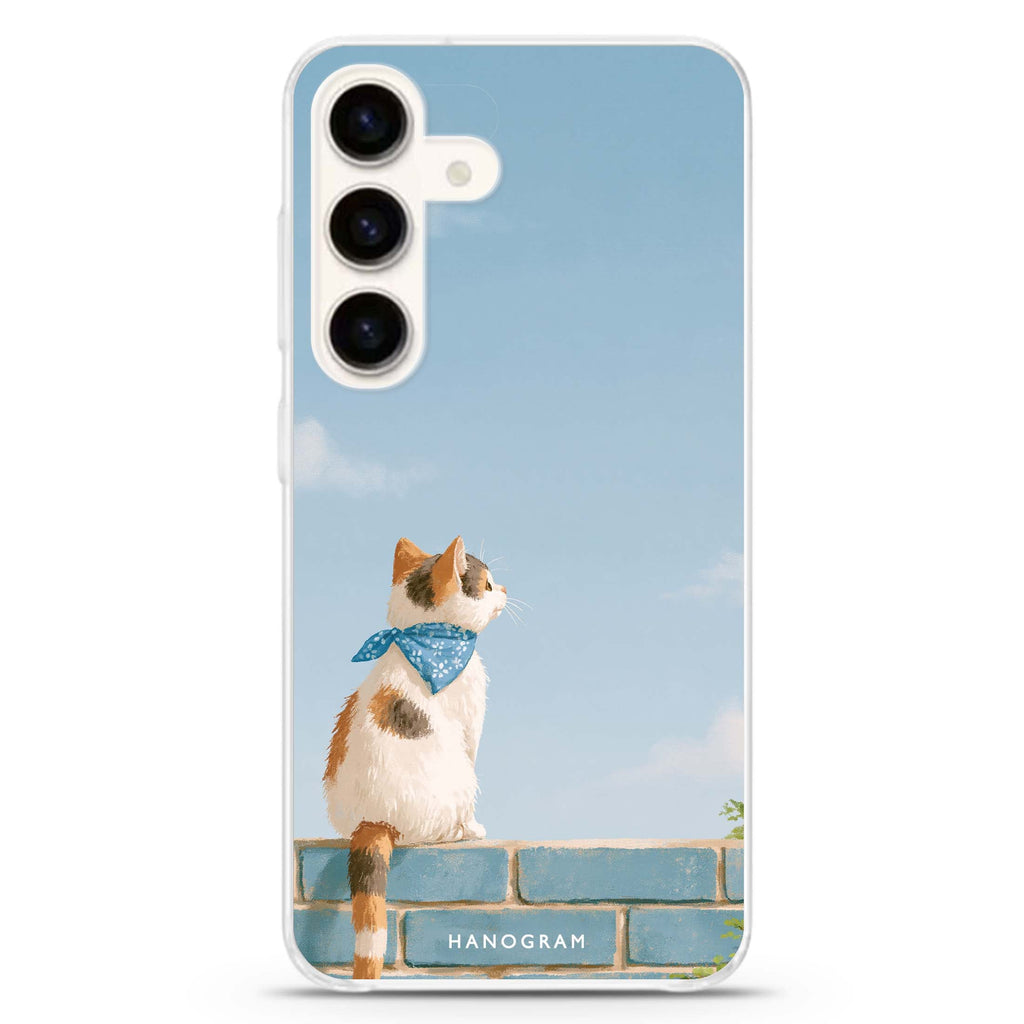 Blue Sky Bandana Cat Samsung Galaxy Ultra Clear Case — front view