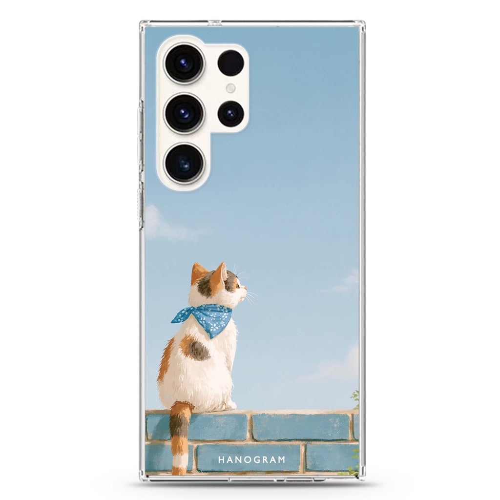 Blue Sky Bandana Cat Samsung Galaxy Ultra Clear Case — front view