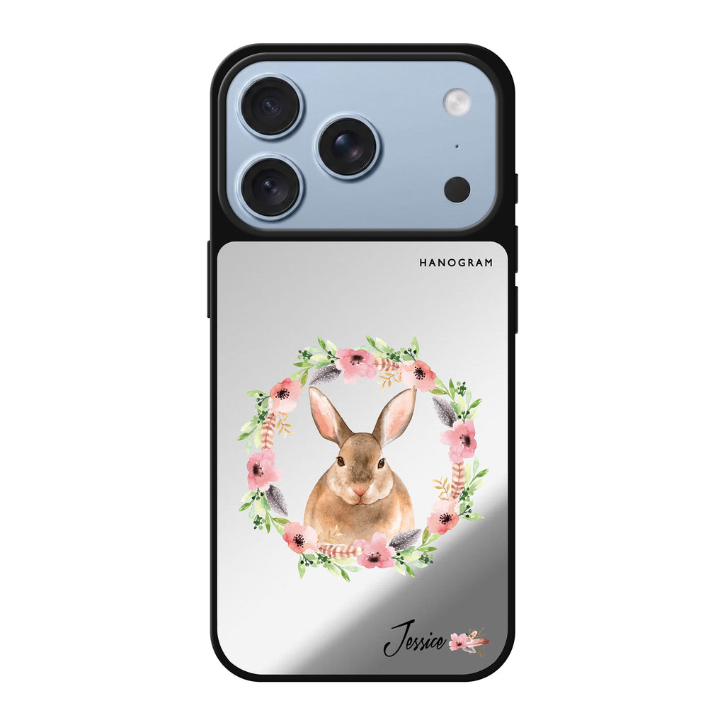 Floral Rabbit personalized name spring bunny flower animal iPhone 18 Pro Max mirror case