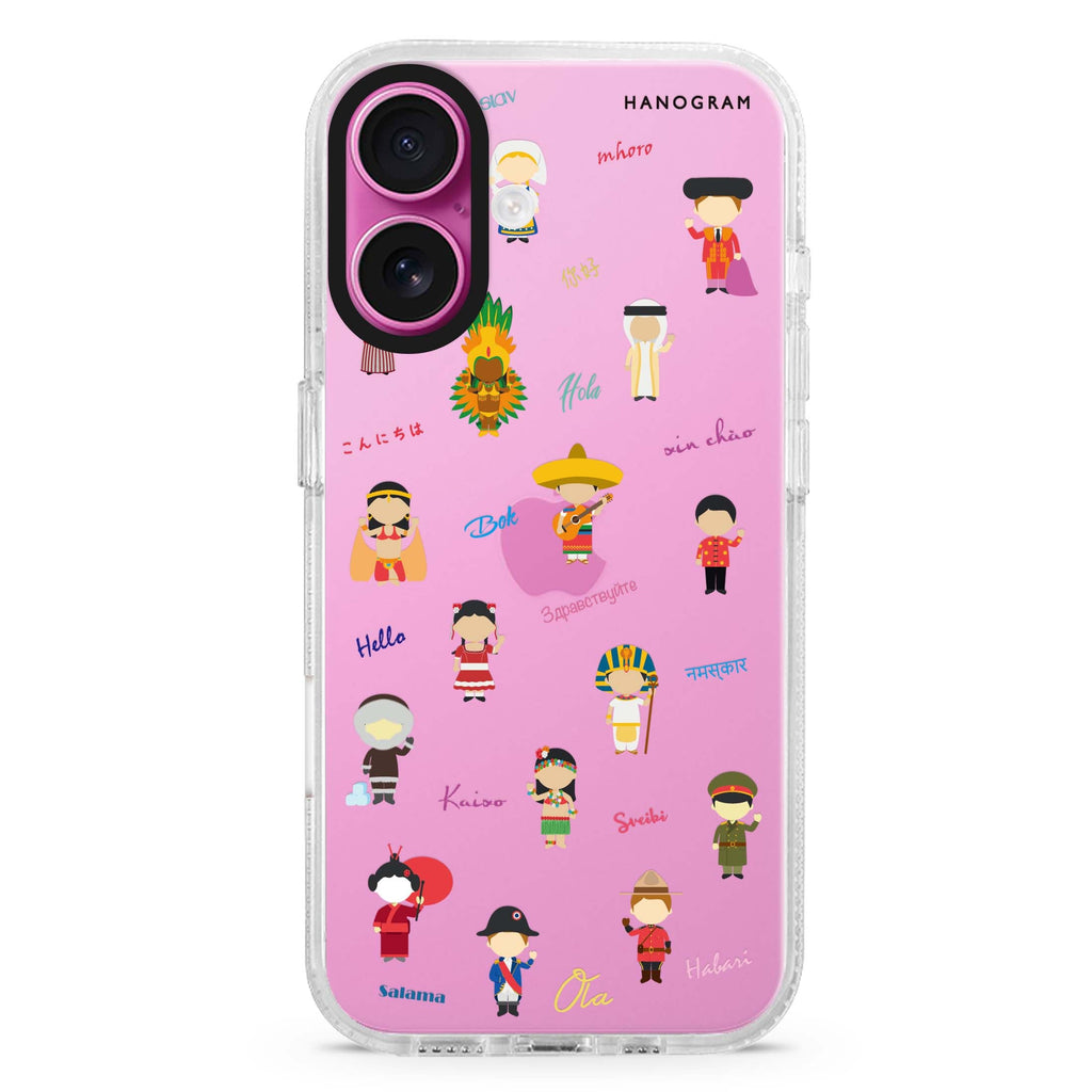 Culture People iPhone 16 and 16 Plus ultra clear case, transparent graphic artwork, front product view