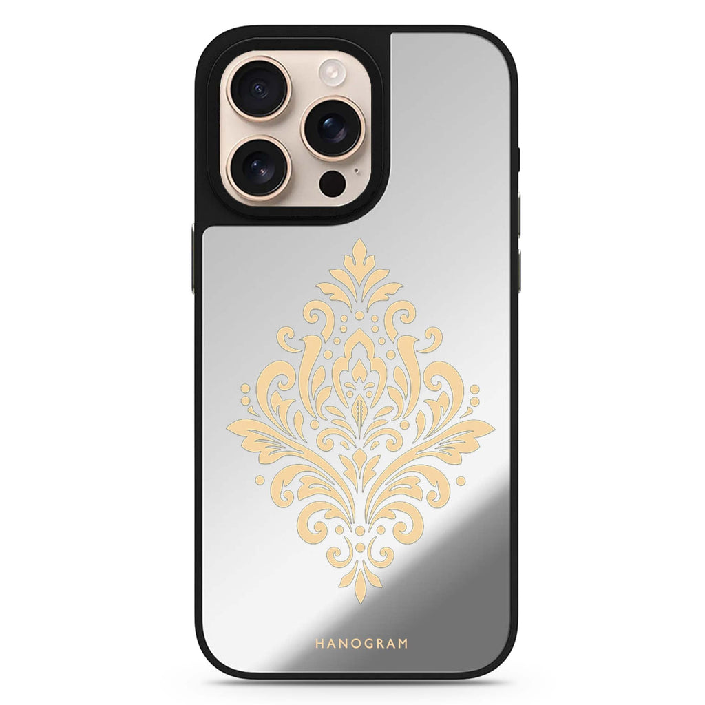 Champagne Filigree Crest iPhone Mirror Case – design view 1