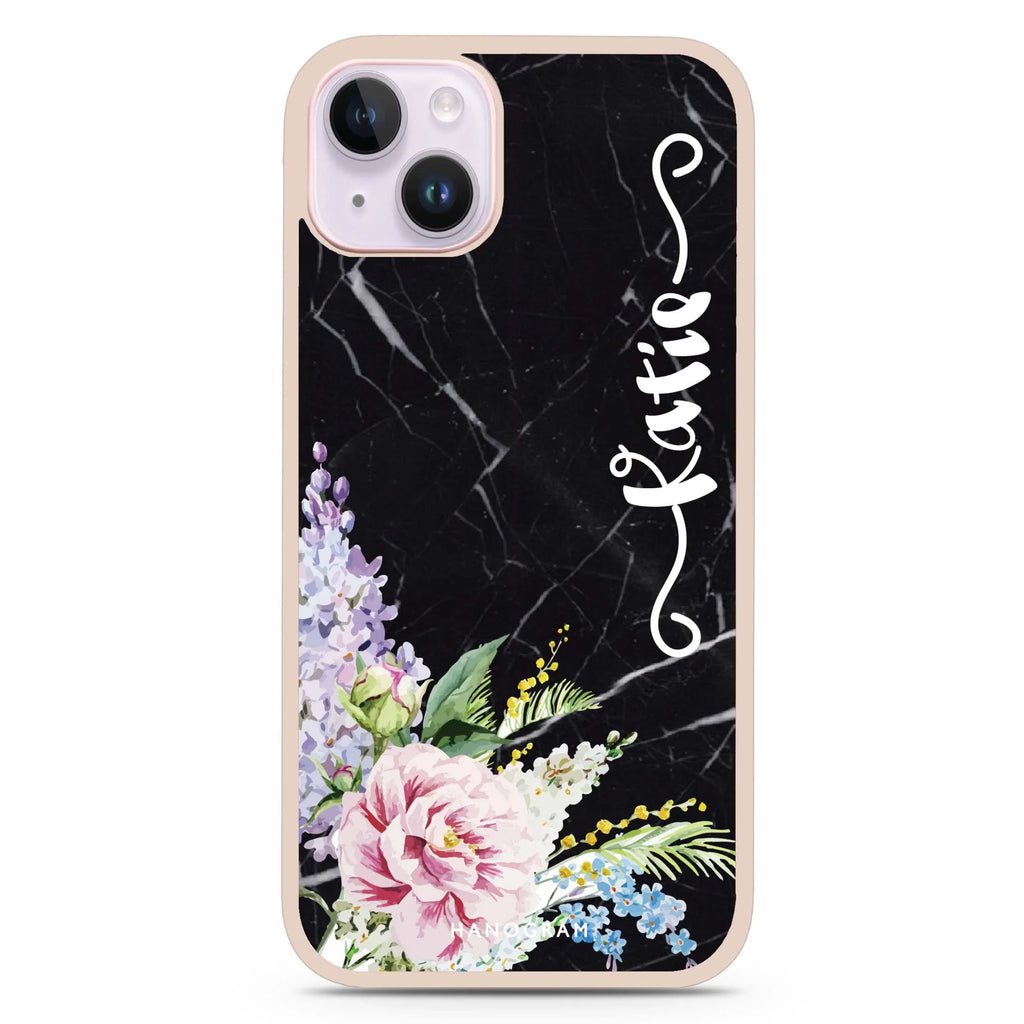 Floral & Black Marble iPhone 15 Impact Guard Bumper Case