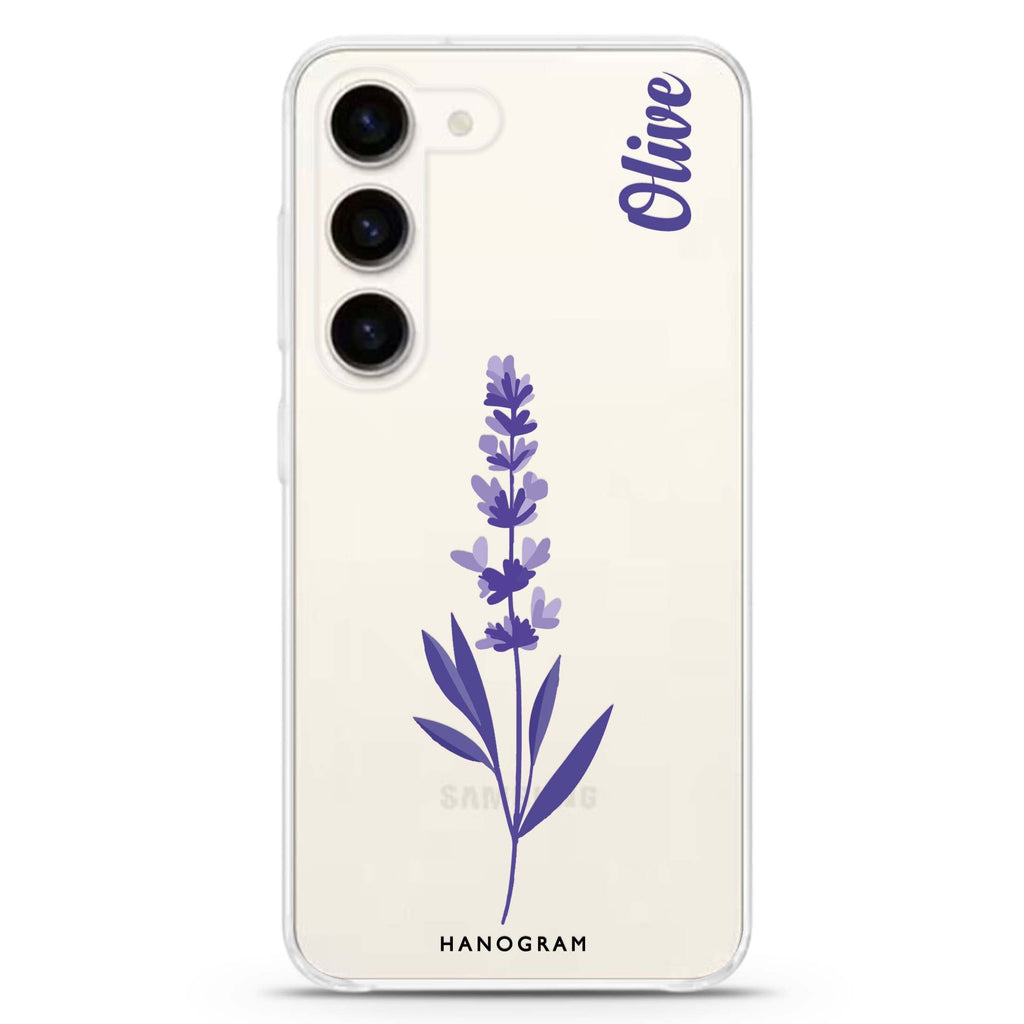 Lavender Form personalized ultra-clear case for Samsung Galaxy S23/S22, front view