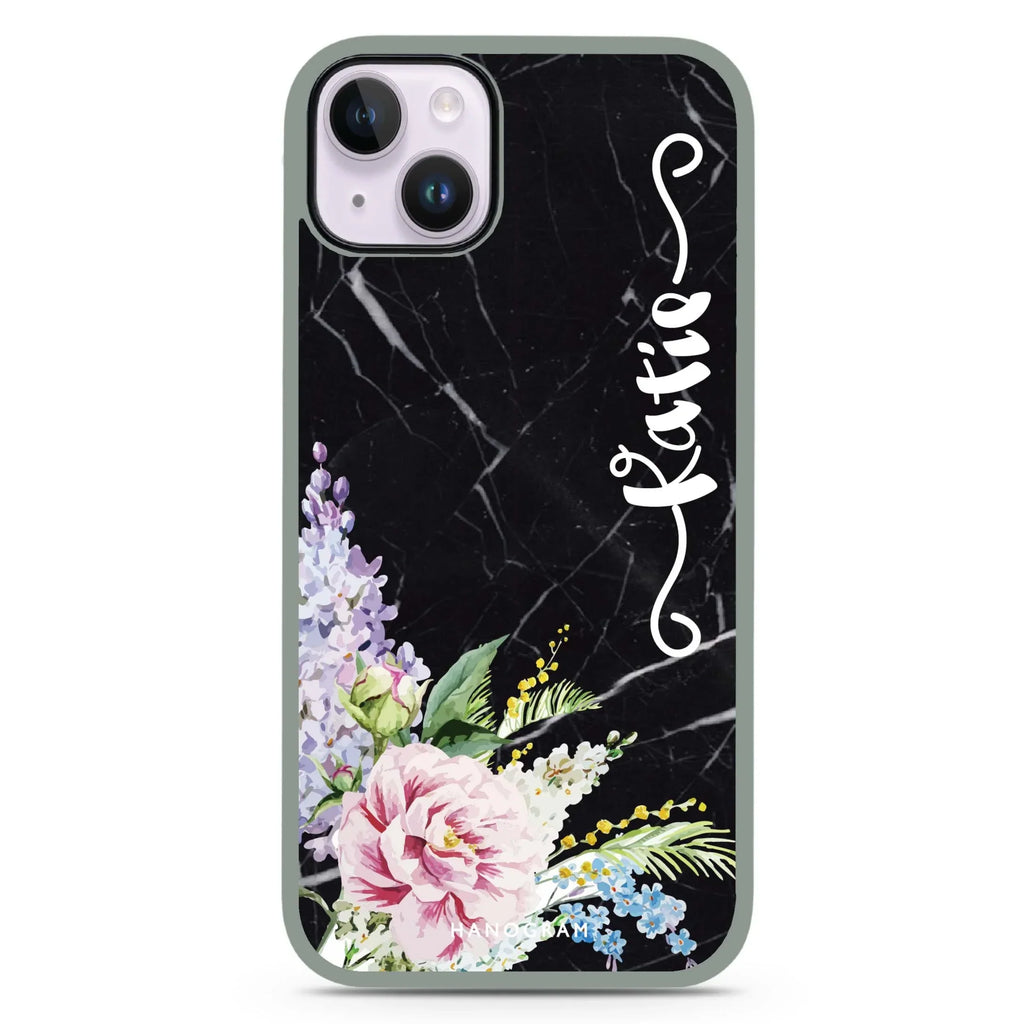 Floral & Black Marble iPhone 15 Plus Impact Guard Bumper Case