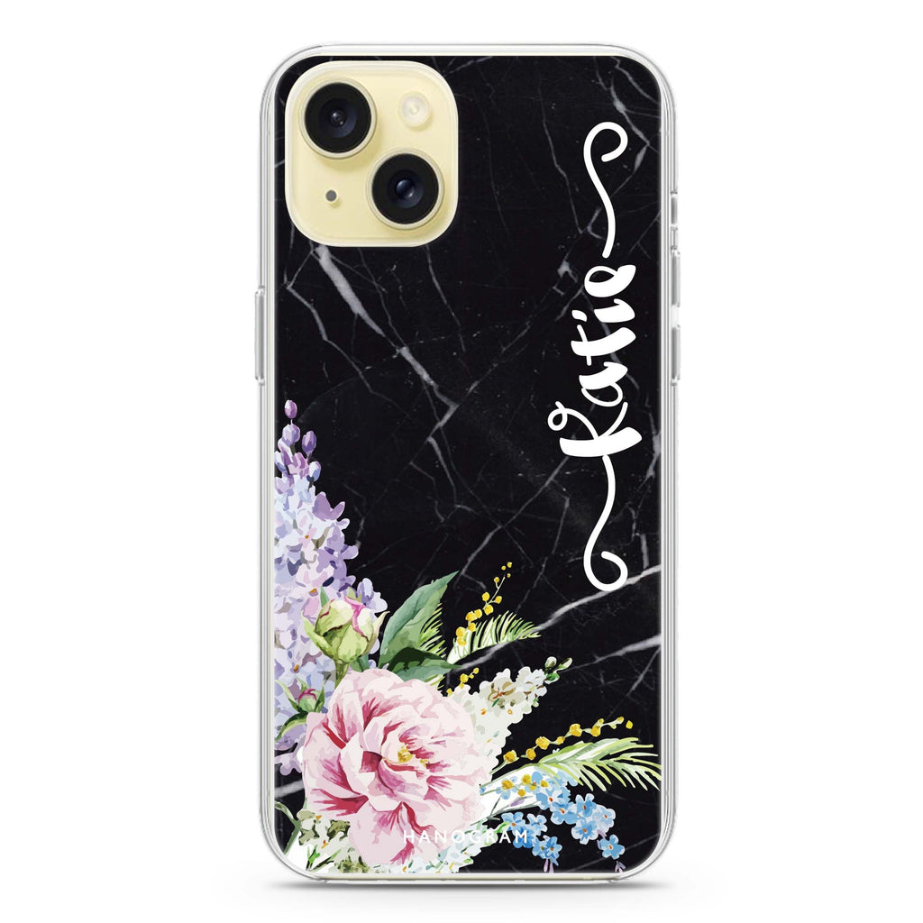 Floral & Black Marble iPhone Ultra Clear Case