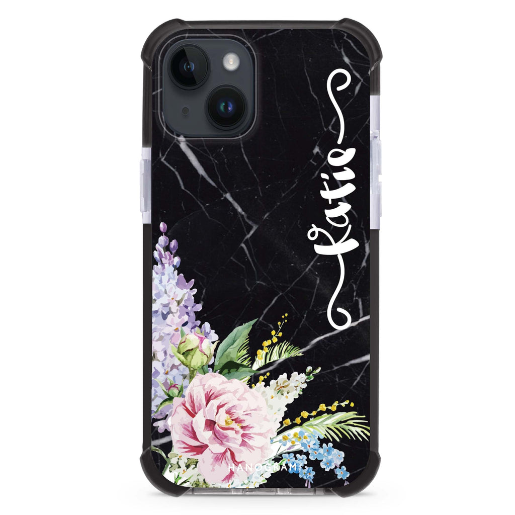Floral & Black Marble iPhone 15 Plus Ultra Shockproof Case