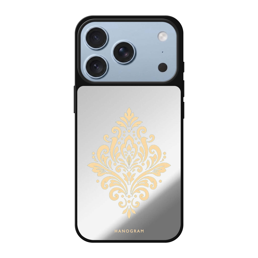 Champagne Filigree Crest iPhone 18 Pro Max Mirror Case - design view 1