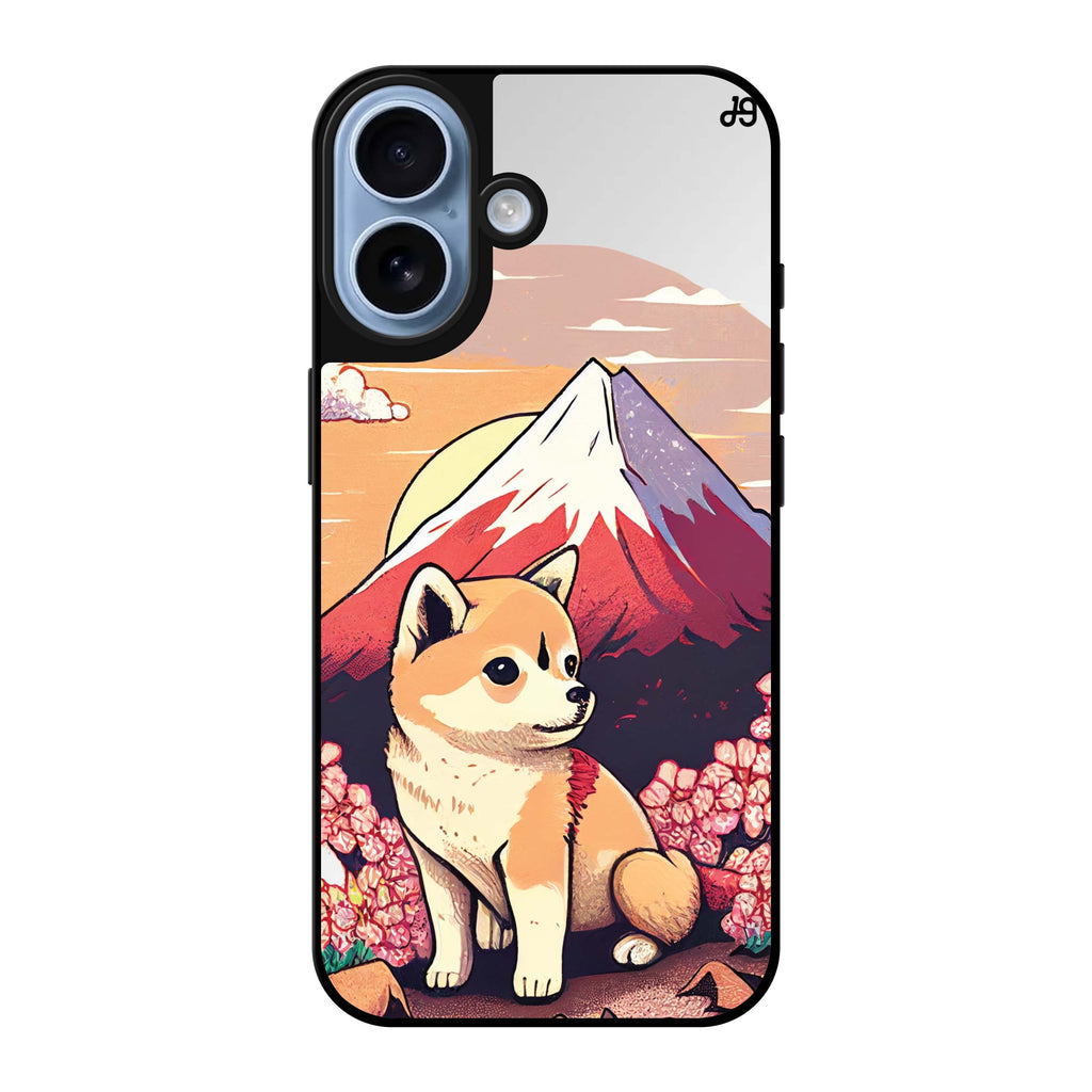 Reflective iPhone 16 Mirror Case –Shiba Inu & Fuji Mountain Design