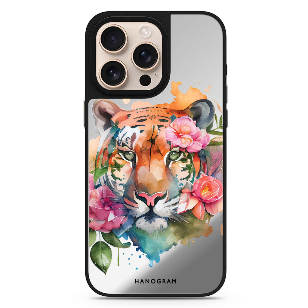 Floral Tiger animal design iPhone 16/15/14 Pro Max & Pro mirror case