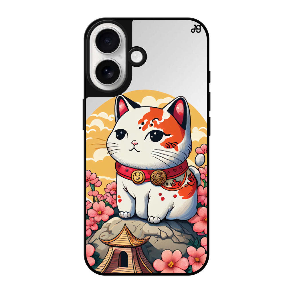 Reflective iPhone 16 Mirror Case –Cat & Flowers Design