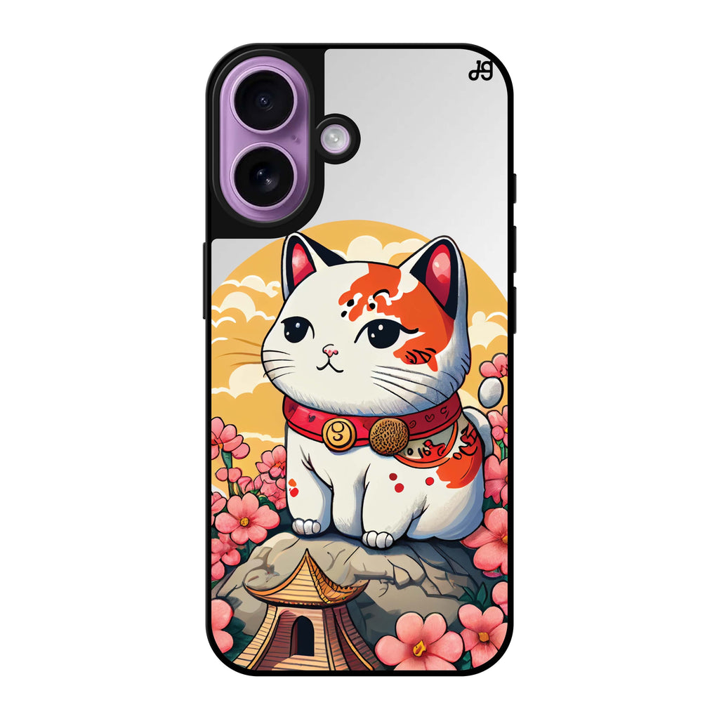 Reflective iPhone 16 Mirror Case –Cat & Flowers Design