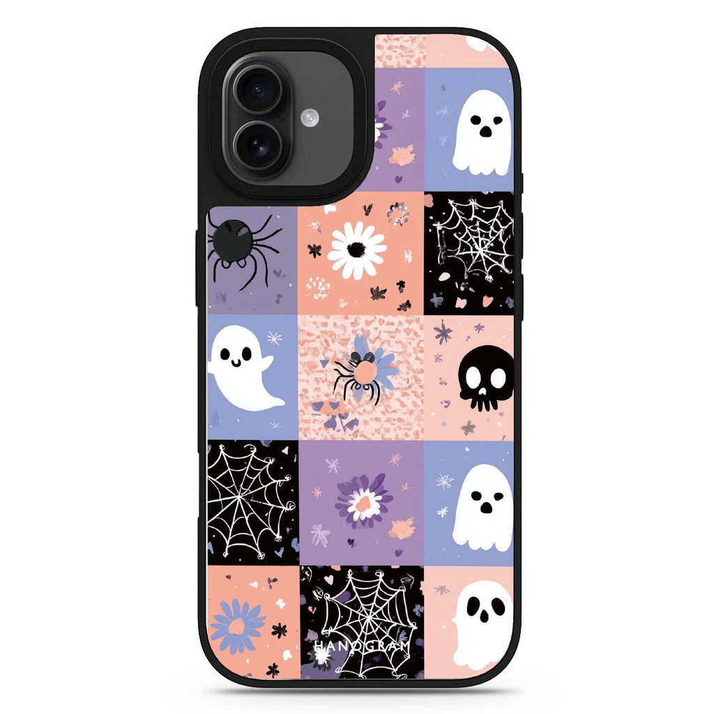 Pastel Patchwork Haunts halloween design iPhone 17 mirror case