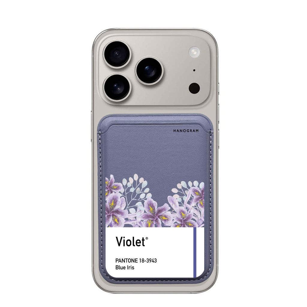 #18-3943 Blue Iris I custom name MagSafe wallet for iPhone, personalized magnetic card holder, main view