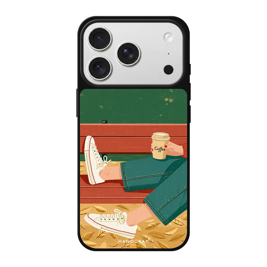 Coffee on the Autumn Bench iPhone 18 Pro Max Mirror Case - design view 1