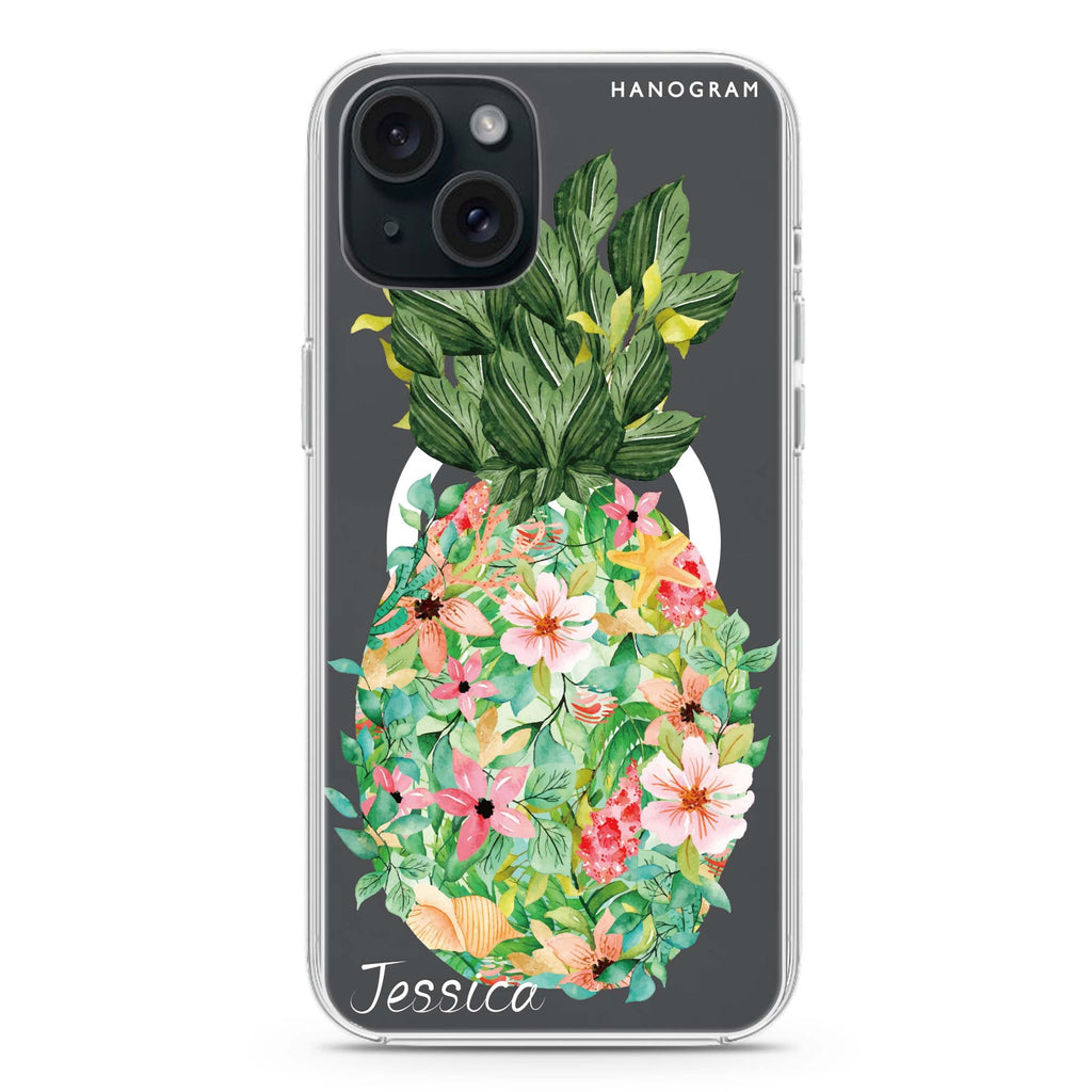 Floral Pineapple iPhone 15 Plus MagSafe Compatible Ultra Clear Case