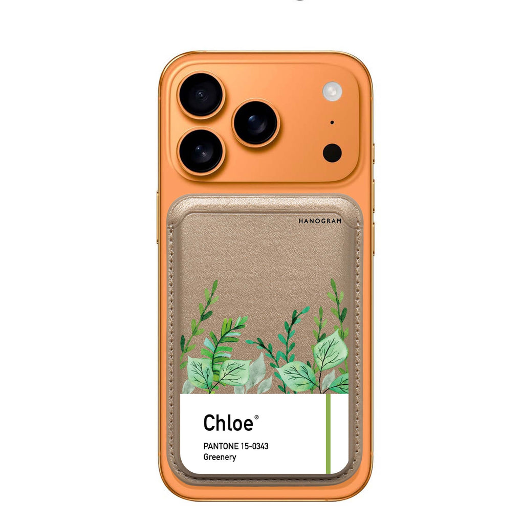 #15-0343 Greenery I custom name MagSafe wallet for iPhone, personalized magnetic card holder, main view