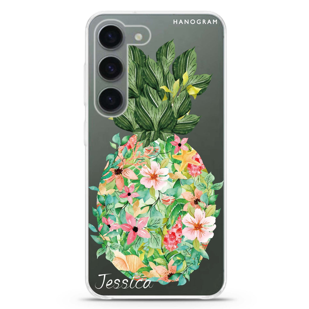Floral Pineapple personalized ultra-clear case for Samsung Galaxy S23/S22, front view