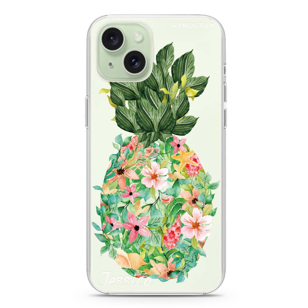 Floral Pineapple iPhone 15 plus Ultra Clear Case