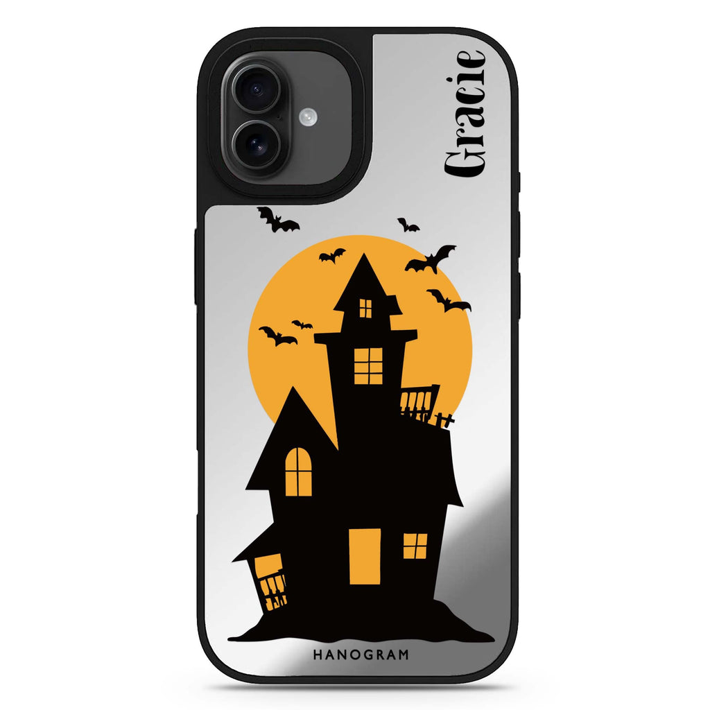 Moonlit Haunted House personalized name halloween design iPhone 17 mirror case