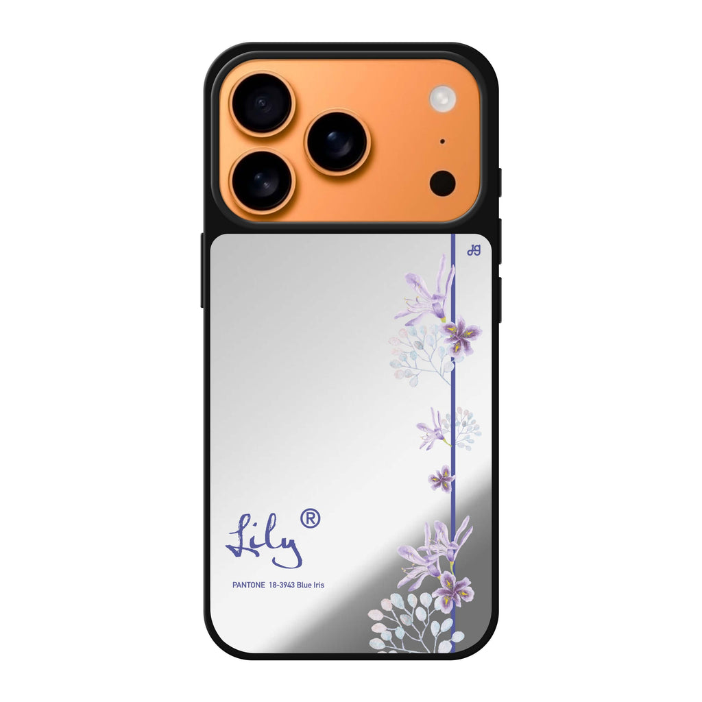 Blue Iris II personalized name blue flower floral iPhone 17 Pro Max mirror case