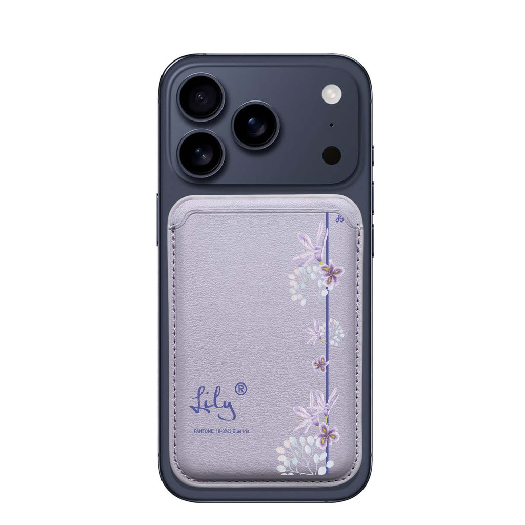 #18-3943 Blue Iris II custom name MagSafe wallet for iPhone, personalized magnetic card holder, main view