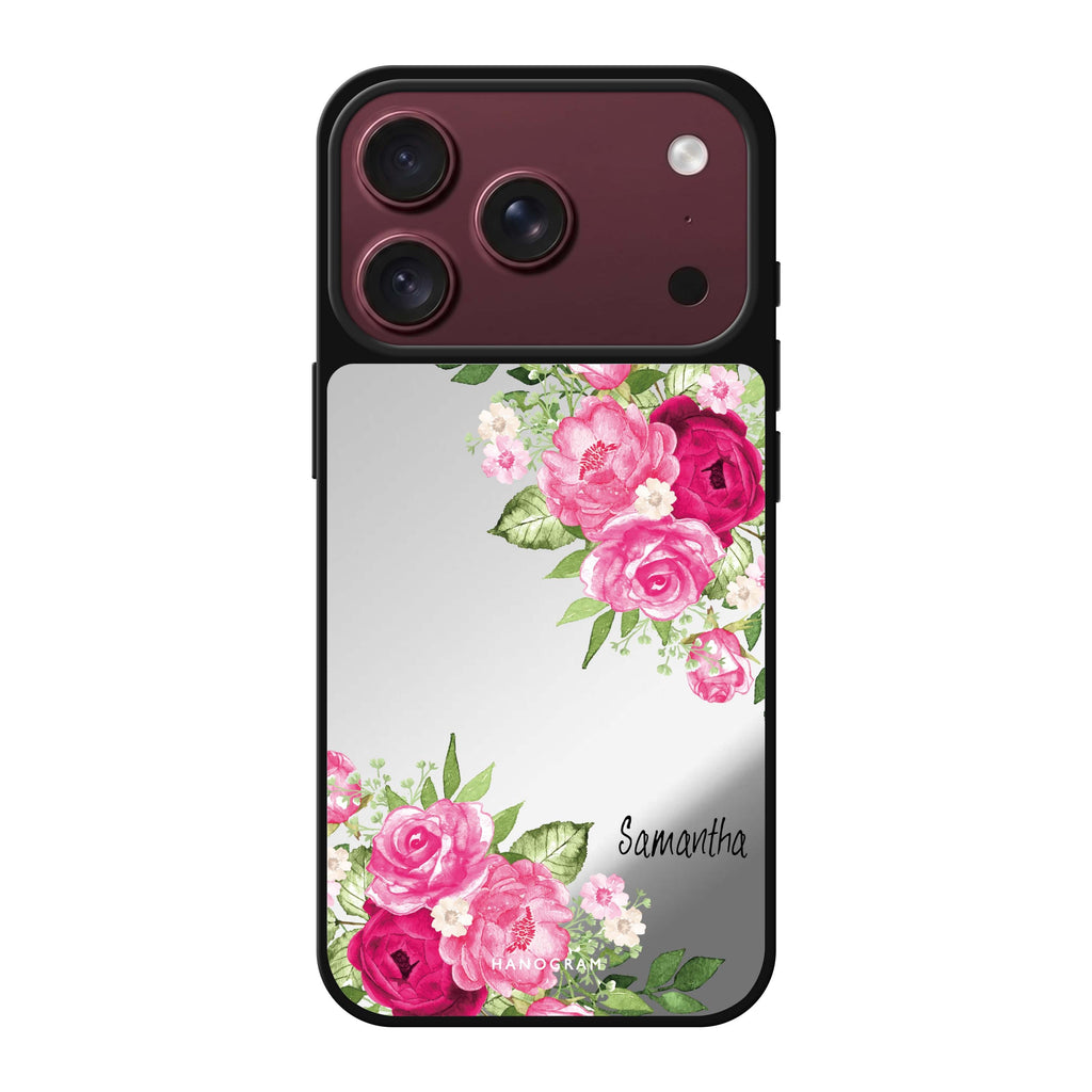 Watercolor Rose personalized name pink flower floral watercolor iPhone 18 Pro Max mirror case