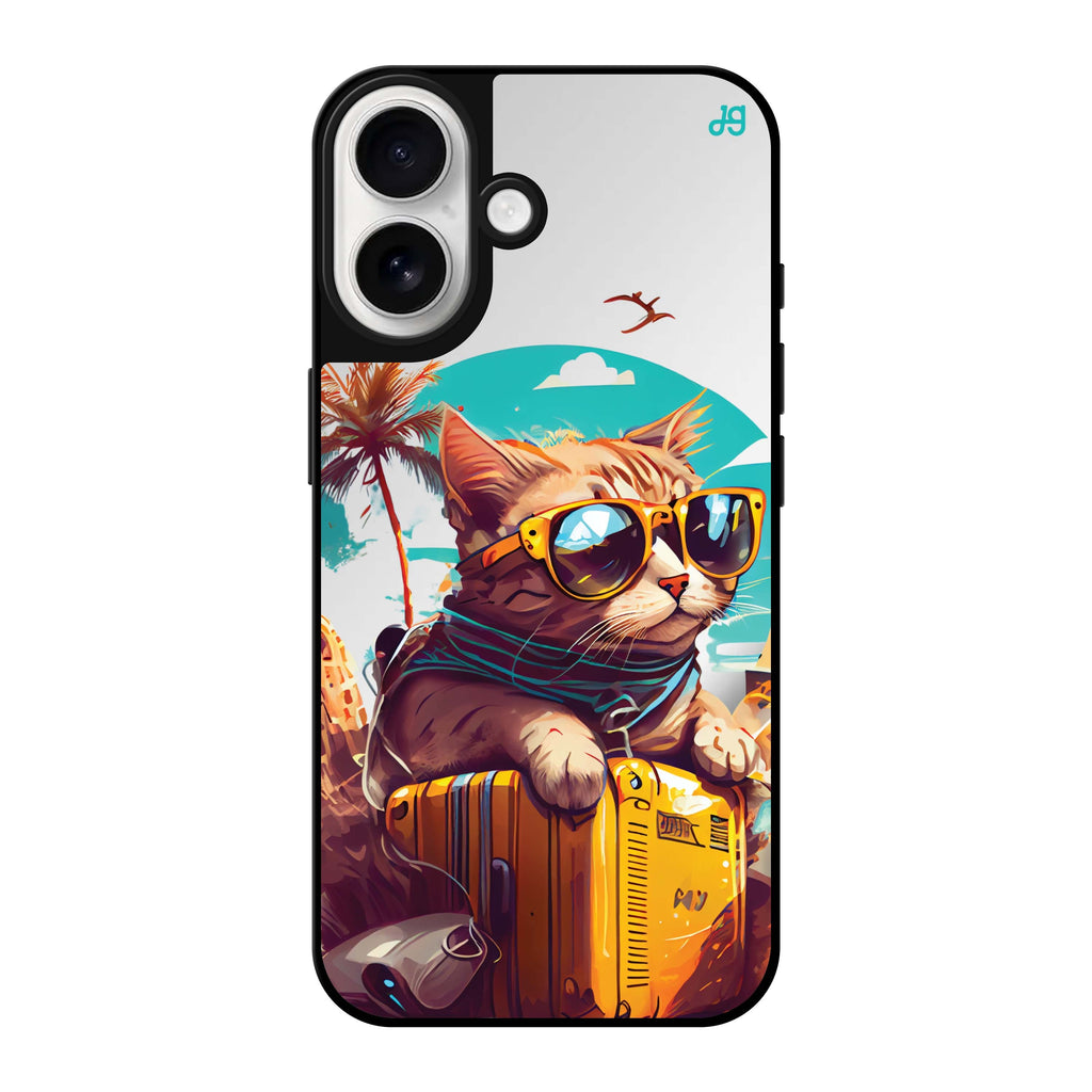 Reflective iPhone 16 Mirror Case –Travel Cat Design