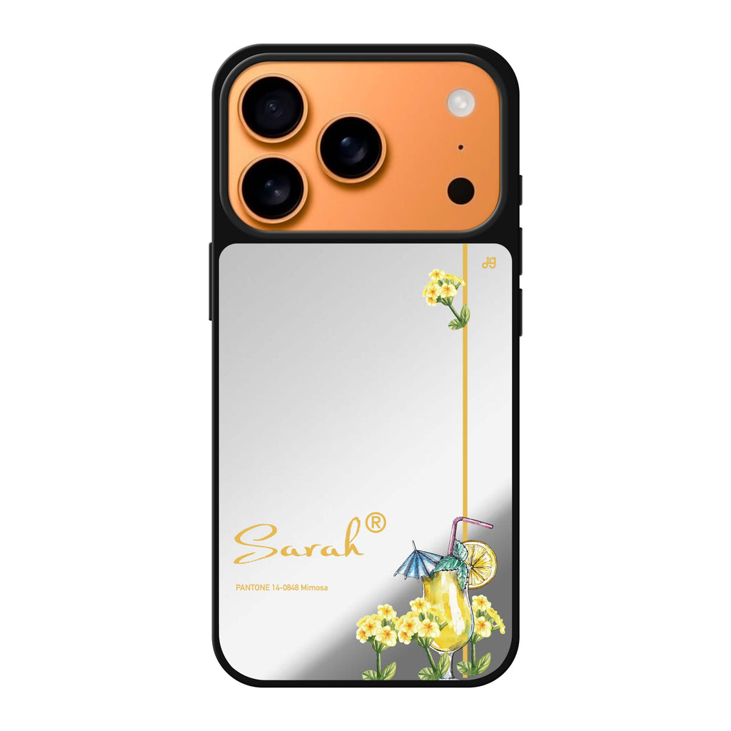 Mimosa II personalized name yellow flower floral iPhone 17 Pro Max mirror case