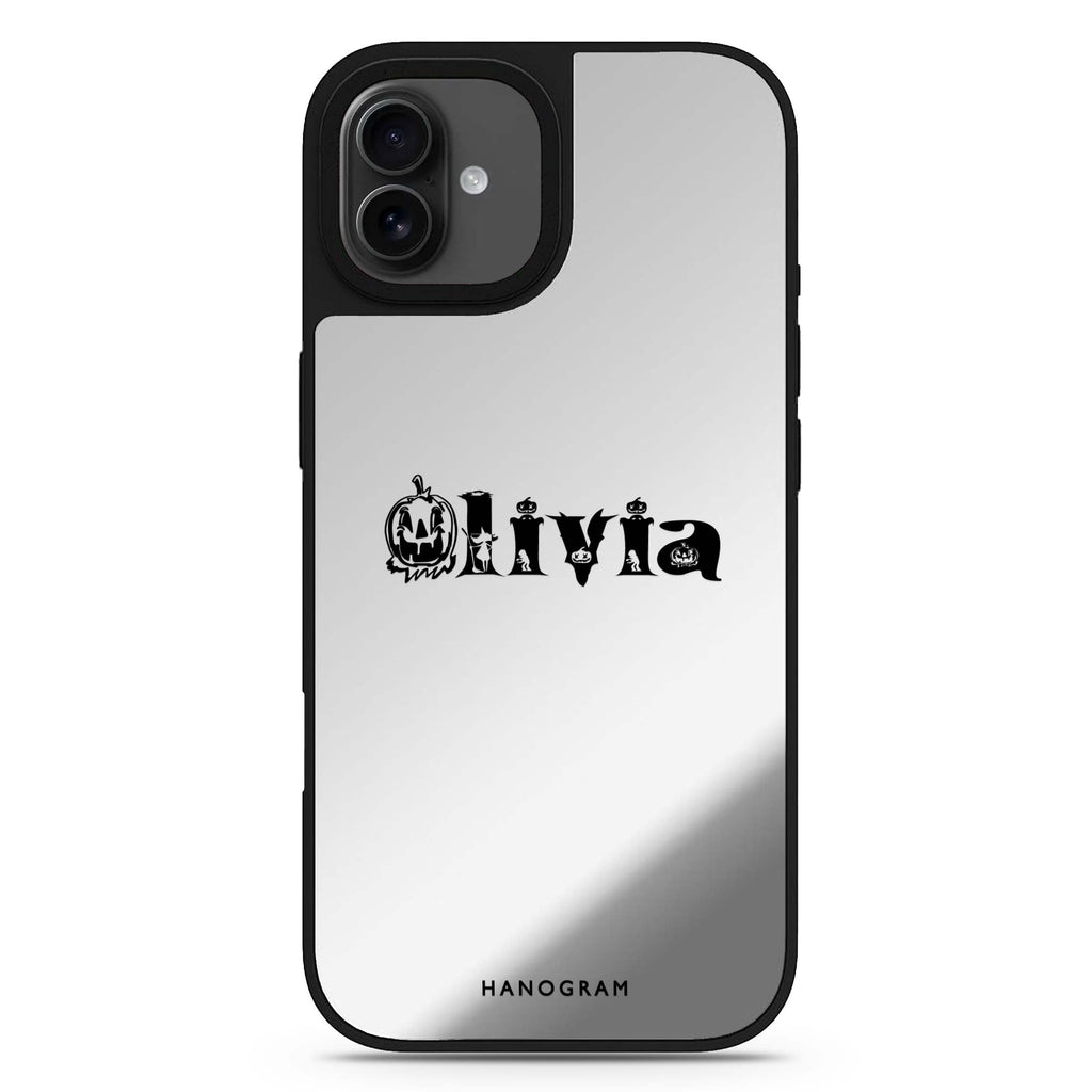 Pumpkin Glow Personal personalized name halloween design iPhone 17 mirror case