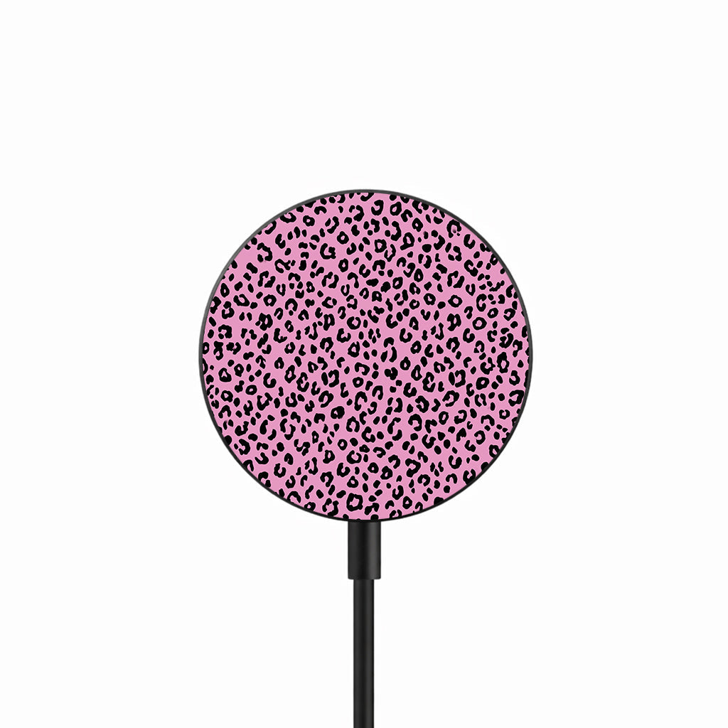 Pink Leopard Pop 25W Qi2.2 magnetic wireless charger front view