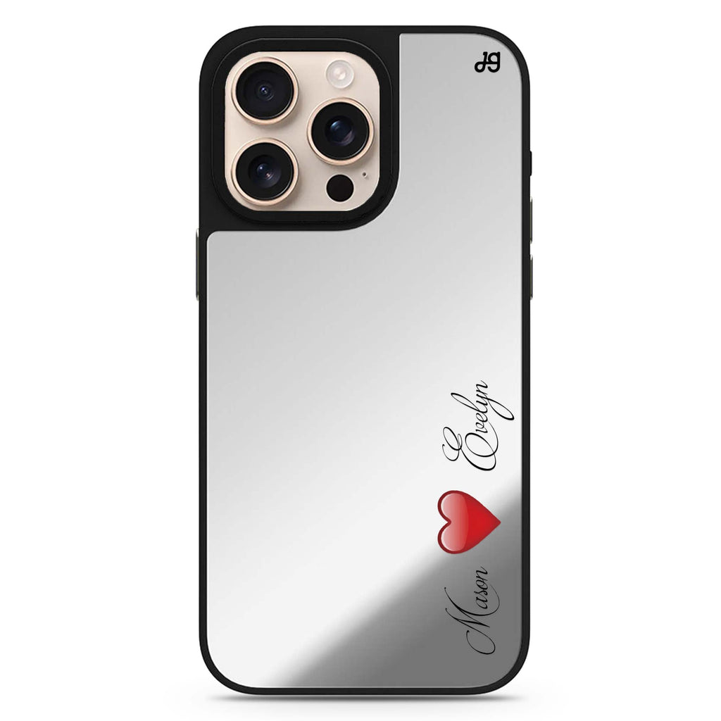 You & Me personalized name sleek reflective design iPhone 16/15/14 Pro Max & Pro mirror case
