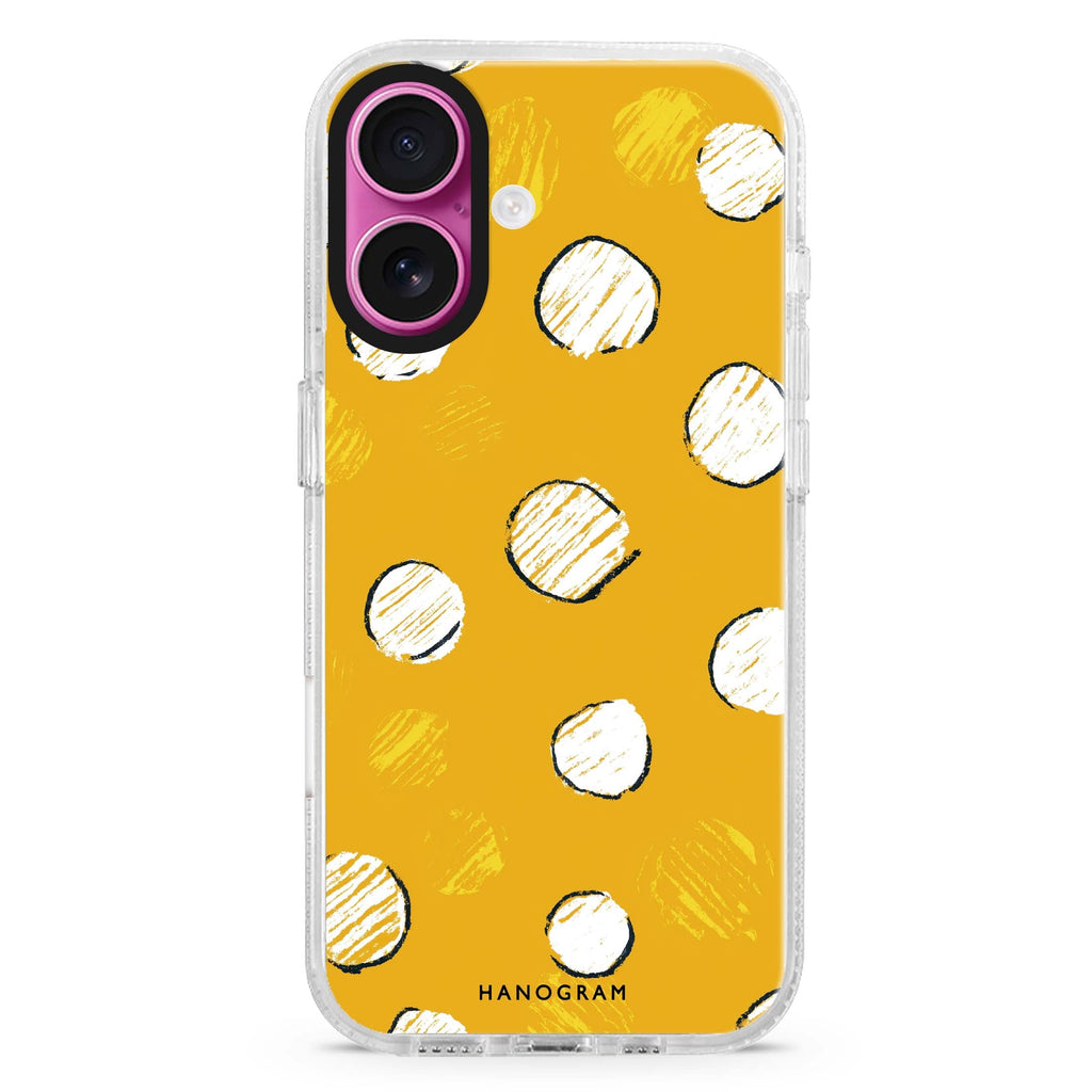 Sunny Dots iPhone 16 and 16 Plus ultra clear case, transparent abstract pattern, front product view