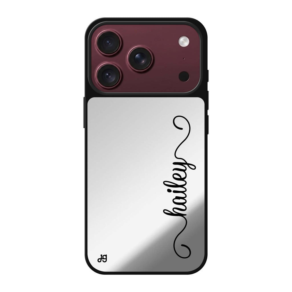 Vertical Cursive Handwritten personalized name typography iPhone 18 Pro Max mirror case