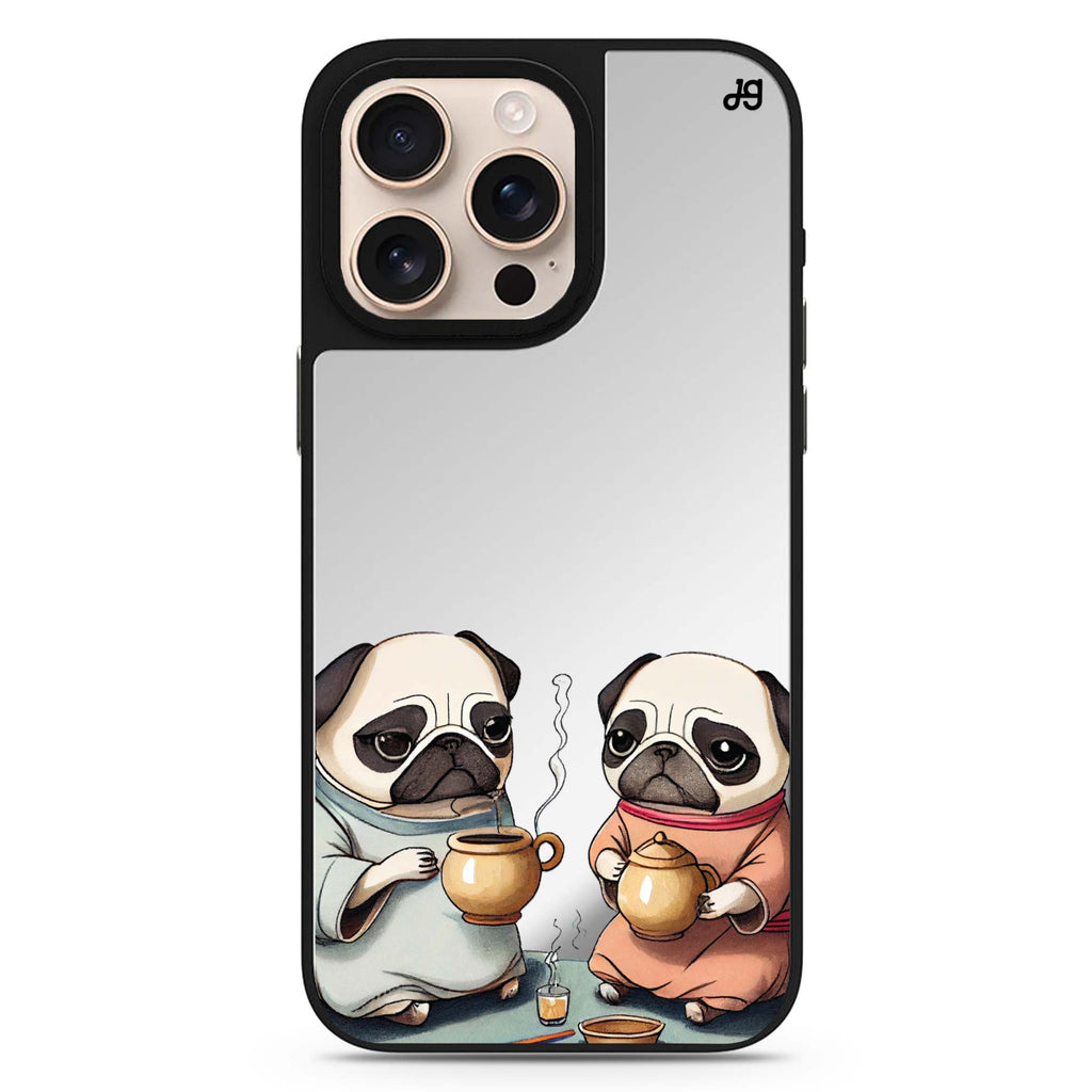 Pug Tea Time sleek reflective design iPhone 16/15/14 Pro Max & Pro mirror case