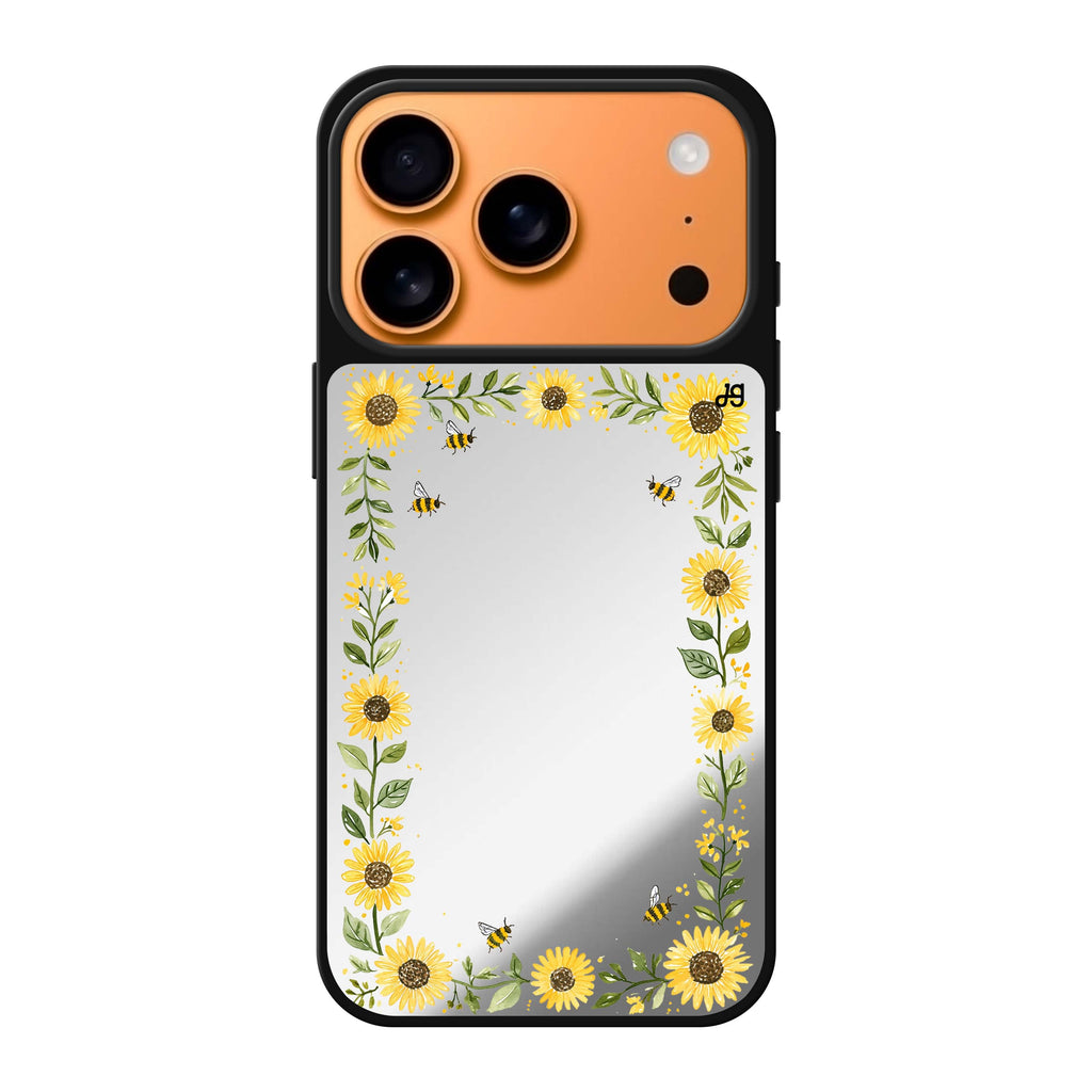 Honeybee Sunflower Border iPhone 17 Pro Max Mirror Case - design view 1