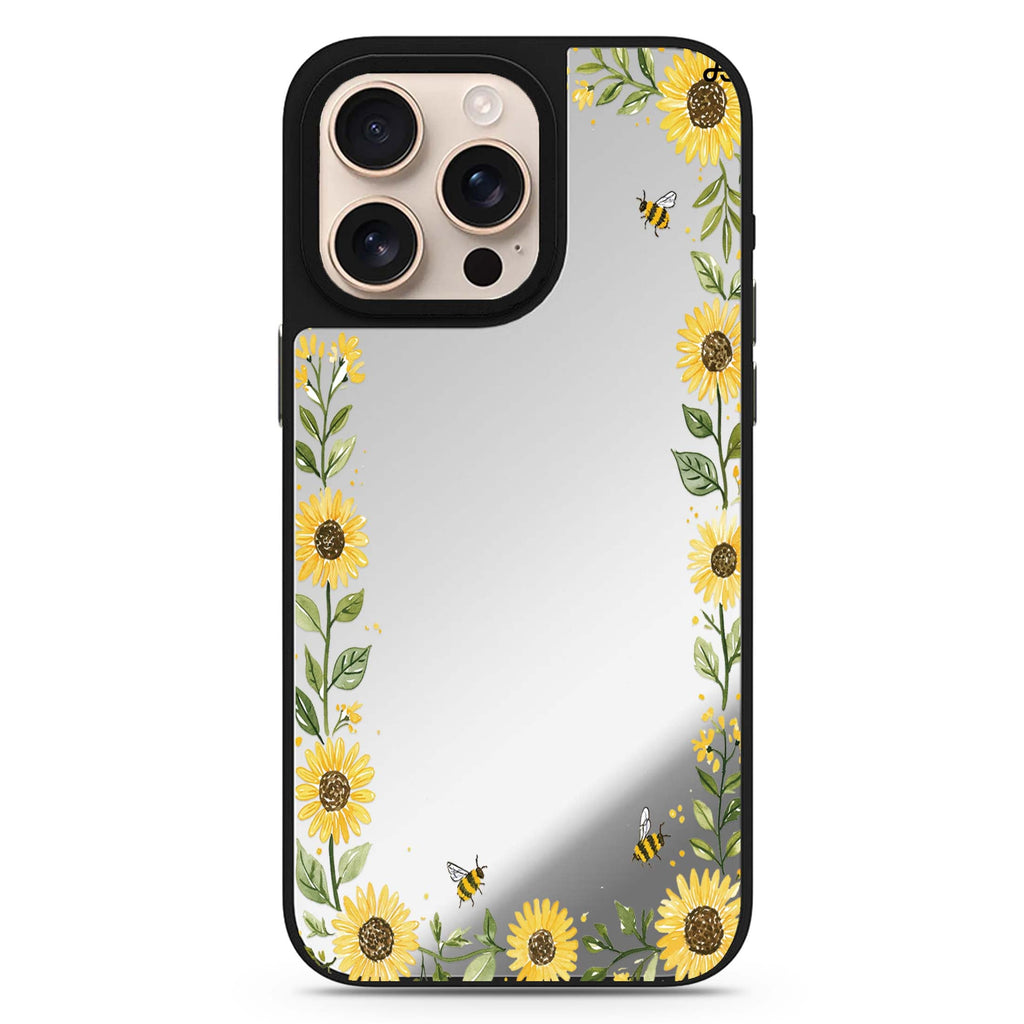 Honeybee Sunflower Border iPhone Mirror Case – design view 1