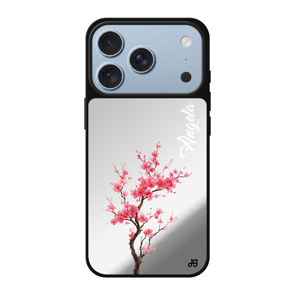 Pink Sakura personalized name pink spring flower floral iPhone 18 Pro Max mirror case