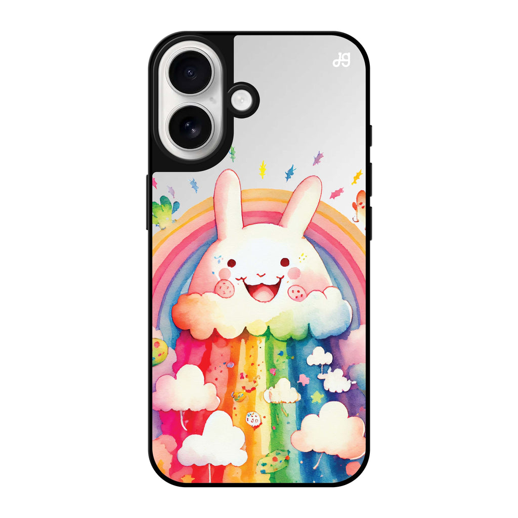 Reflective iPhone 16 Mirror Case –Rainbow Bunny Design