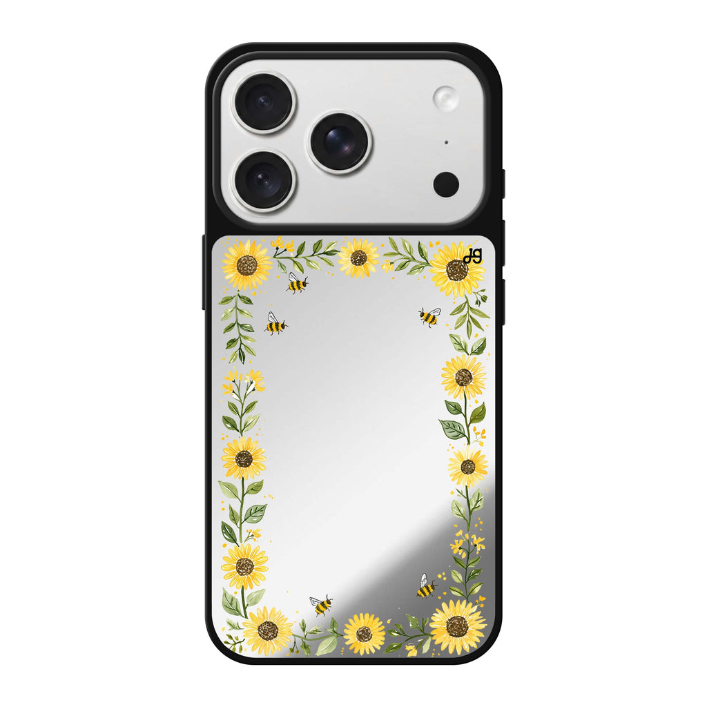 Honeybee Sunflower Border iPhone 18 Pro Max Mirror Case - design view 1