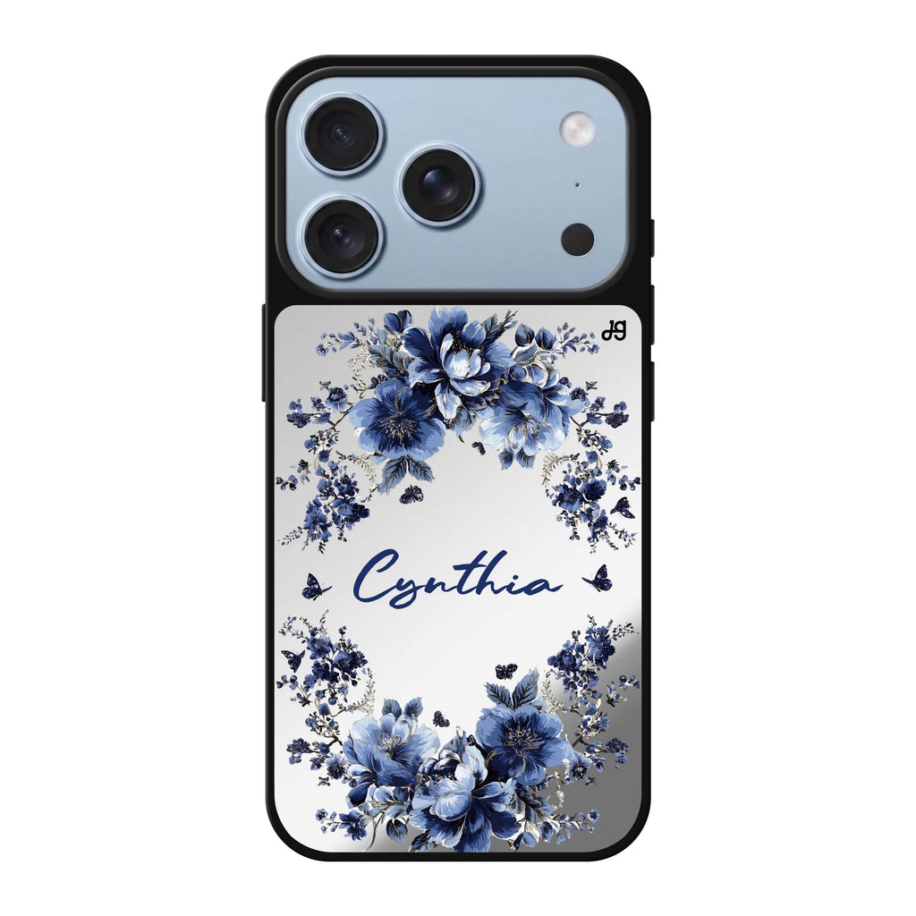 Blue Blossom Frame personalized name blue spring flower floral iPhone 18 Pro Max mirror case