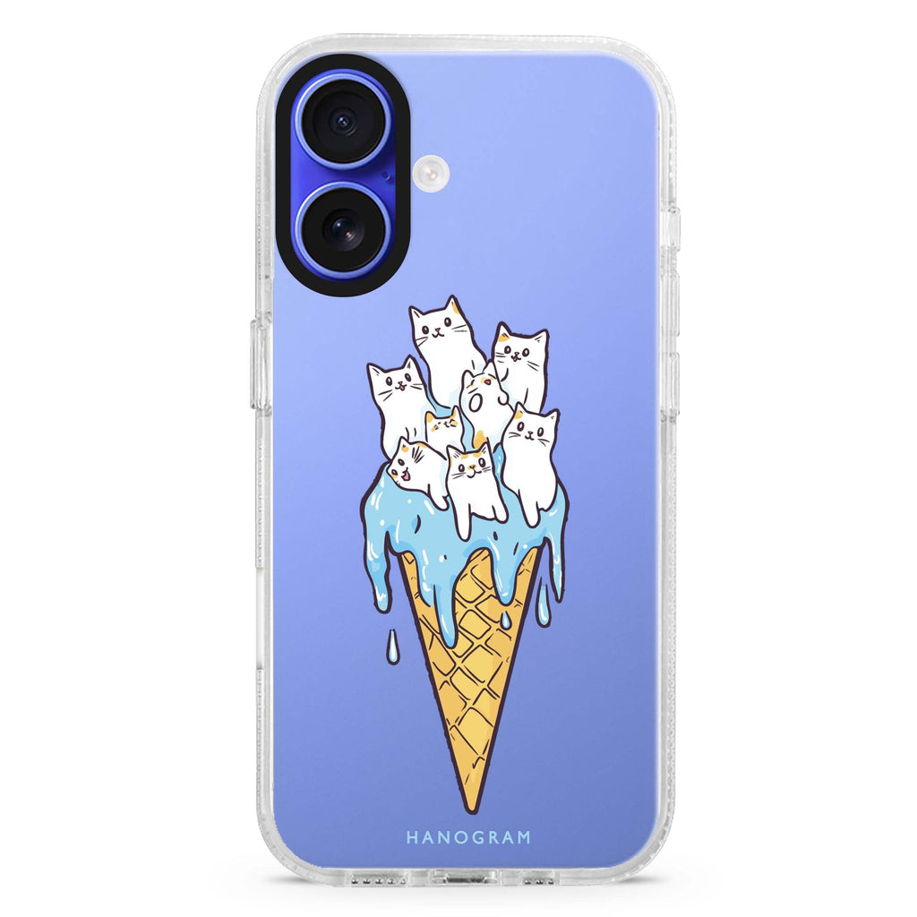 Meow Melt iPhone 16 and 16 Plus ultra clear case, transparent cat artwork, front product view