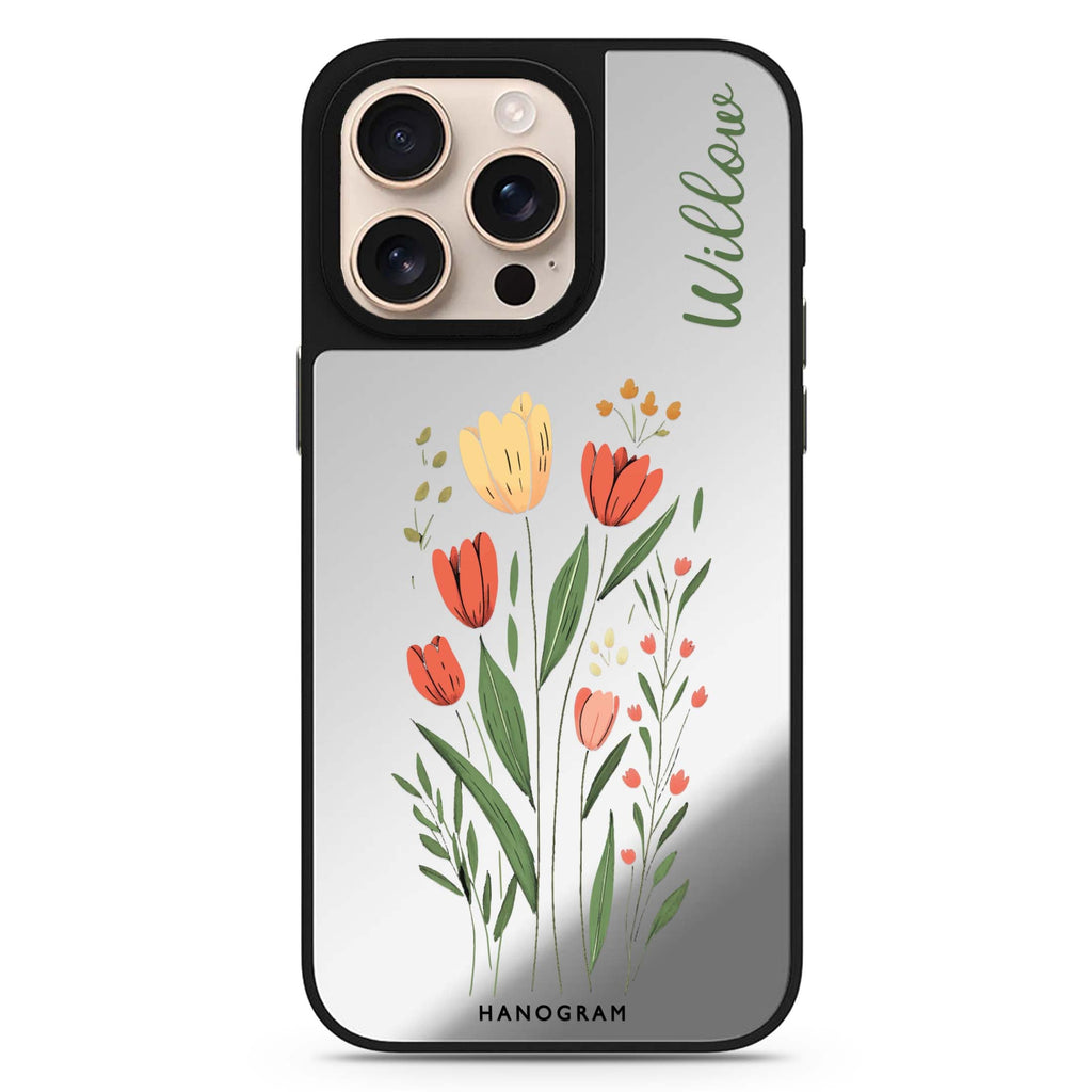 Tulip Cutouts personalized name MagSafe mirror case for iPhone 16/15/14 Pro Max and Pro, main view