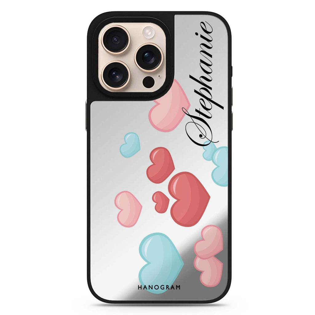 Full Love personalized name romantic design iPhone 16/15/14 Pro Max & Pro mirror case